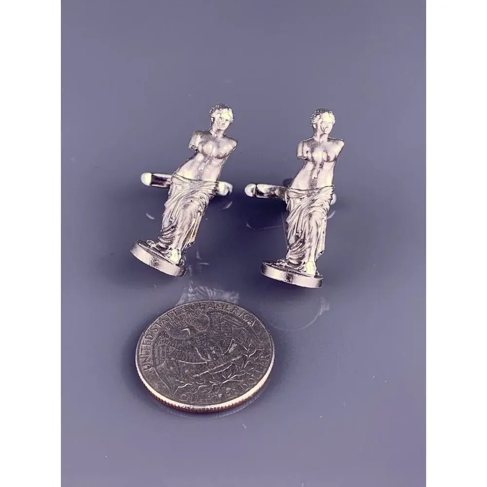 Venus de Milo Greek Statue Cufflinks Silver Tone Aphrodite Melos Hickok Vintage